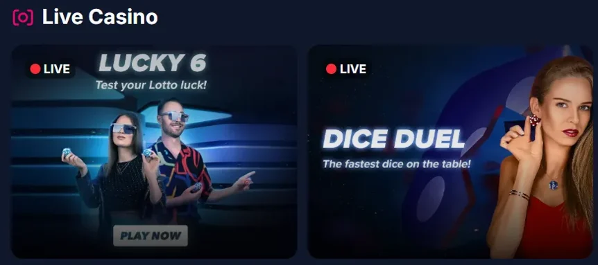 Casino en vivo de Lukkly: Lucky 6 y Dice Duel